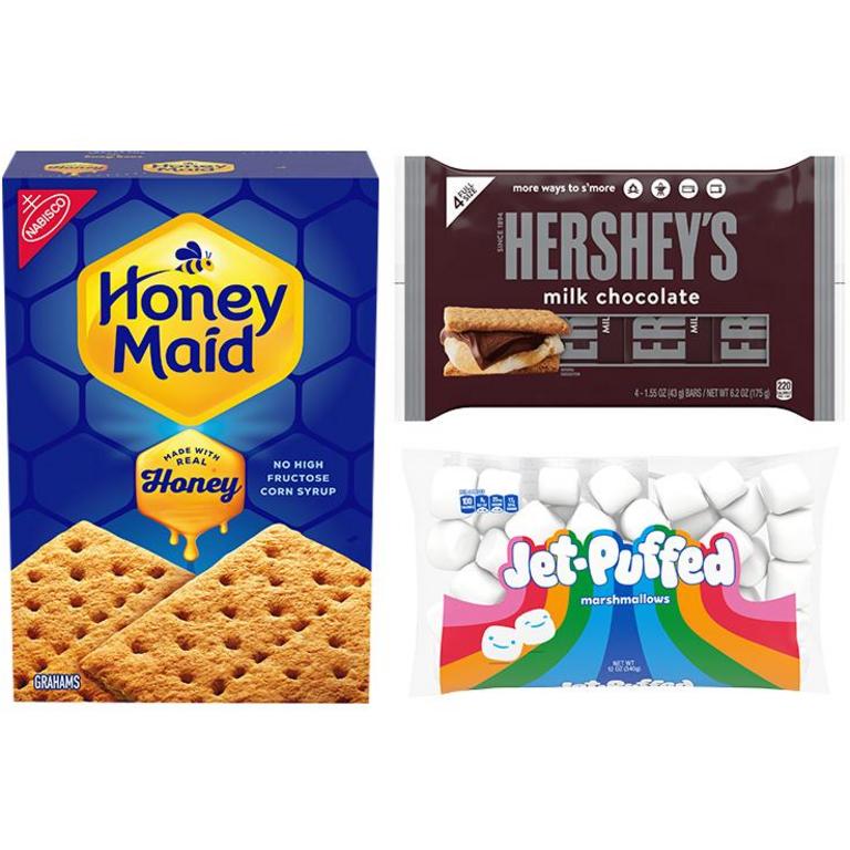 Buy ONE (1) HONEY MAID Graham Crackers (14.4oz) and ONE (1) HERSHEY’S Milk Chocolate 4pk (6.2oz), Get ONE (1) FREE bag of JET-PUFFED/
