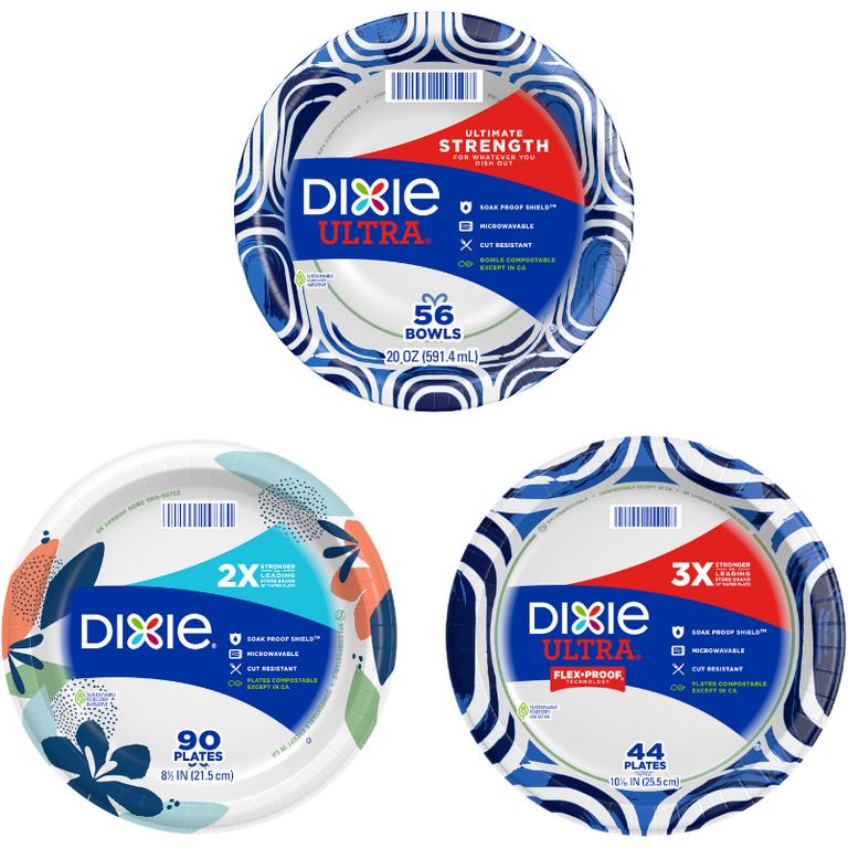 off any ONE (1) package of Dixie® Paper Plates ,(90 or 54 count) OR Dixie® Ultra paper plates (44 count) OR Dixie Ultra bowls (56ct)/