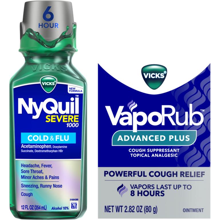 ONE DayQuil, NyQuil, Vapo, VapoCOOL, VapoDrops, Vicks Herbal Drops, VapoBreathers, Formula 44, or Sinex Product (excludes DayQuil or NyQuil products under 8oz or 24ct, NyQuil Kids Allergy, VapoRub 50g, BabyRub, Children's VapoRub, VapoShower 3ct, VapoInhaler 1ct, VapoMist Saline, VapoCOOL Drops 18ct, Sinex Severe Squeeze Nasal Spray, Sinex LiquiCaps, Vicks Botanicals and trial/travel sizes)./