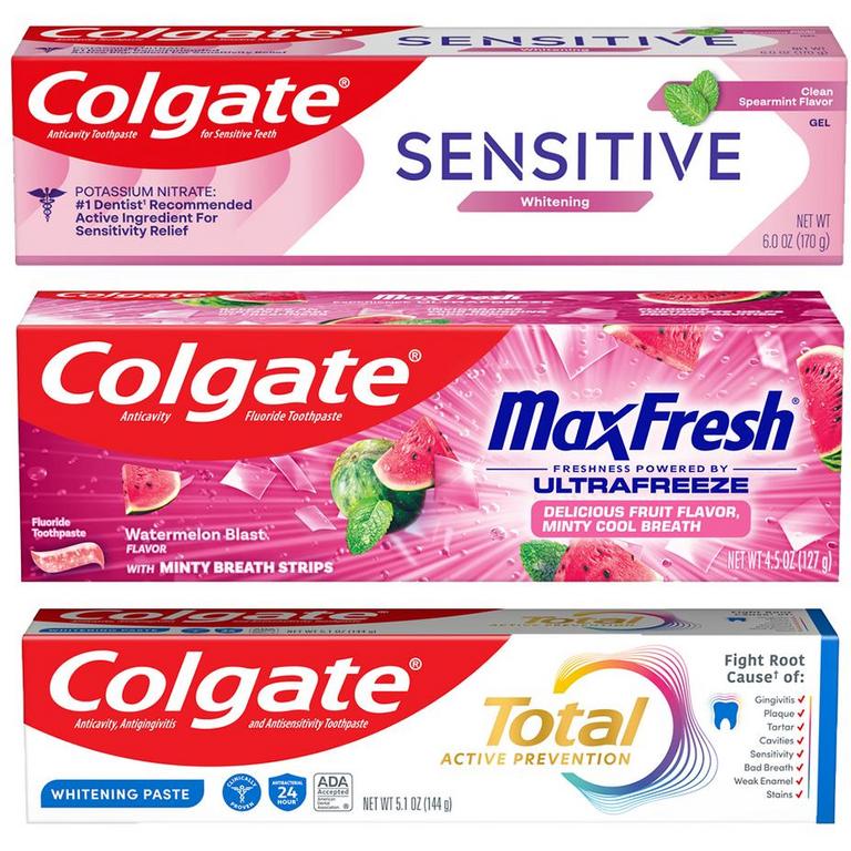 On any ONE (1) Colgate Total (3.3oz or 5.1oz), Optic White Stain Fighter, Max Fresh or Sensitive Toothpaste (excluding 3pack Toothpastes)