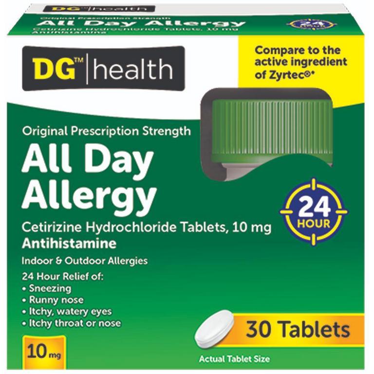 Save $1 on DG Health Loratadine Liquid Gels 10ct, All Day Allergy 30ct, or Children's Allergy Liquid Cherry 8oz