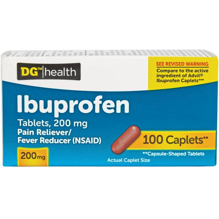 Save $1 on DG Health Ibuprofen or Pain Relief Caplets or Tablets 100ct/