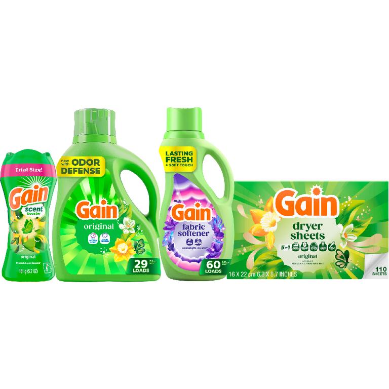 THREE Gain® Liquid Laundry Detergent 29-32 Load/39-46 oz., Flings!™ 15 ct., Fireworks™ 5.7 oz., Liquid Fabric Softener 48-60 Load/35-44 oz., or Sheets 110 ct. Assorted. Reg. $3.95-$5.00 ea. Must buy 3.