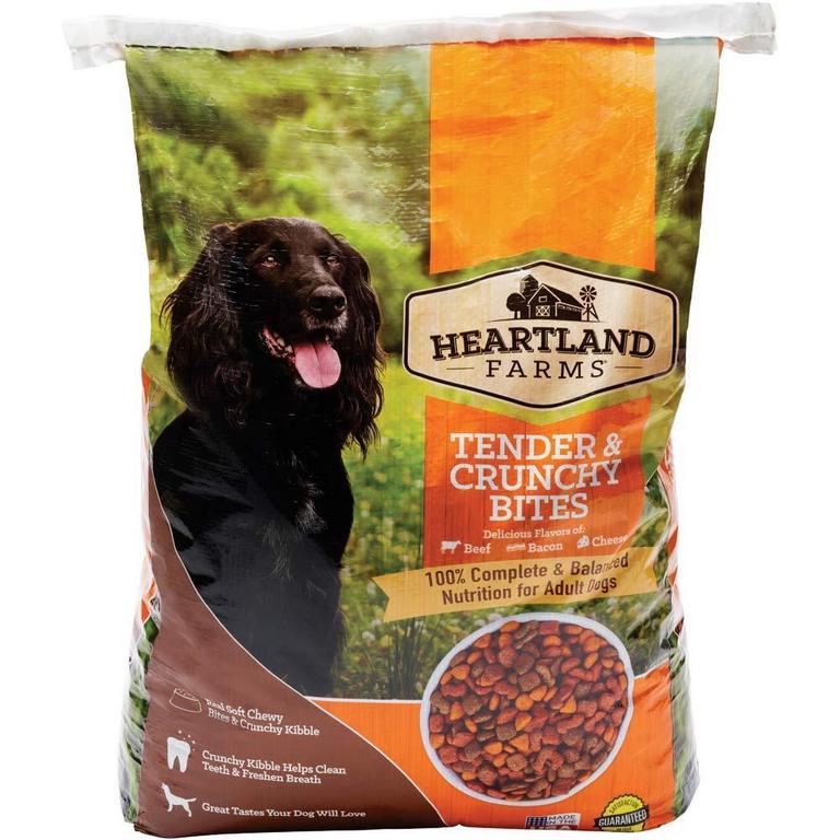 Save $1 on Heartland Farms Dog Food Tender & Crunchy 24lb, Grilled Favorites 28lb or Savory Gravy 30lb