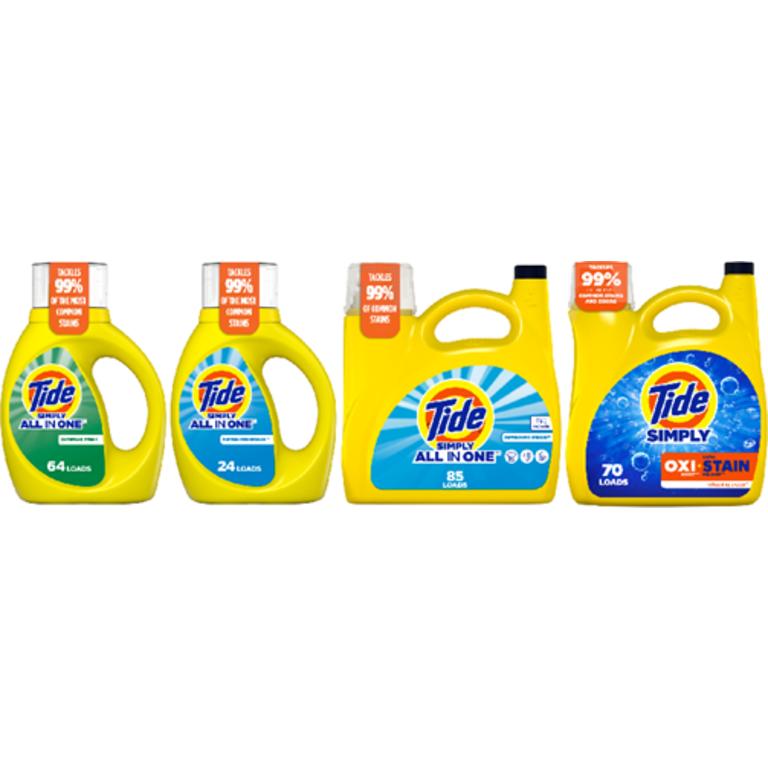 on ONE Tide Simply® Liquid Laundry Detergent 22-85 ld/30-109 oz Assorted. Reg. $3.75-$9.95