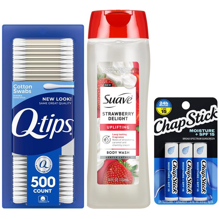 when you spend $8.00 on ANY Caress, Chapstick, Noxzema, Ponds, Q-tips, St. Ives or Suave Product $3 - $9