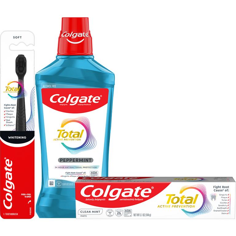 On any TWO (2) Colgate Total, Max Fresh, Sensitive, Optic White Advanced, Stain Fighter, Purple or Charcoal Toothpastes (3oz or larger; excludes 3pk Toothpastes), Colgate 360°, Total, Gum Health, Expert or Optic White Toothbrushes , Mouthwashes or Mouth Rinses (16oz or larger)