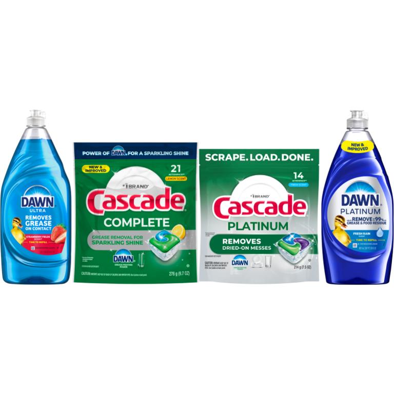 TWO Dawn Dish Liquid Ultra or Platinum 30-38oz or Cascade Automatic Dishwasher Detergent ActionPacs 14-21 ct. Assorted Reg. $6-$7.25 ea./