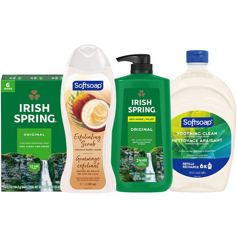 On any TWO (2) Irish Spring or Softsoap Body Washes (20oz or larger), Irish Spring Bar Soap Multipacks (6ct or larger) or Softsoap Liquid Hand Soap Refills (50oz ONLY)