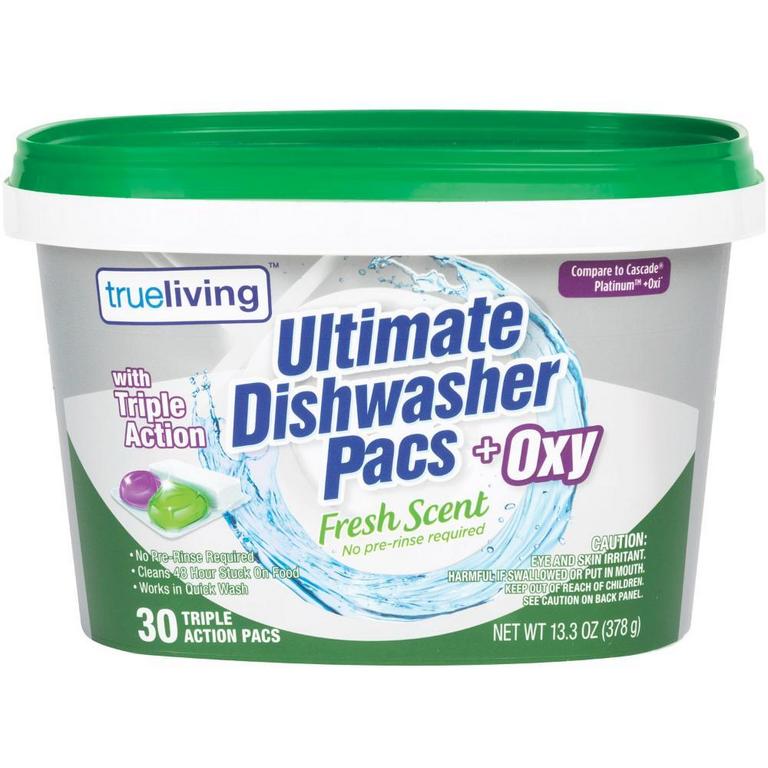 Save $1 on True Living Dishwasher Pacs Ultimate+Oxy 30ct or original 38ct/