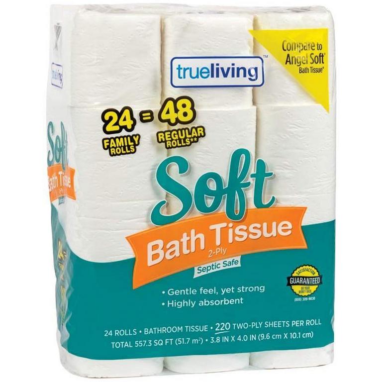 Save $2 on True Living Bath Tissue Family Roll Soft 24 Rolls/