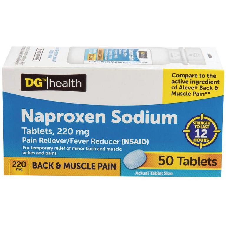 Save $2 on DGH Naproxen Headache or Back and Muscle 50ct, Migraine Relief 50ct, Ibuprofen Caplets Brown or Orange 250ct or Ibuprofen Dual Tablets 36ct/