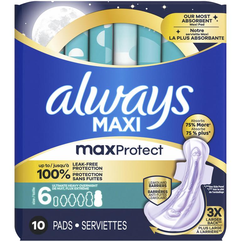 ONE Always Maxi Size 6 Overnight Pads 10 Count (excludes trial/travel size)