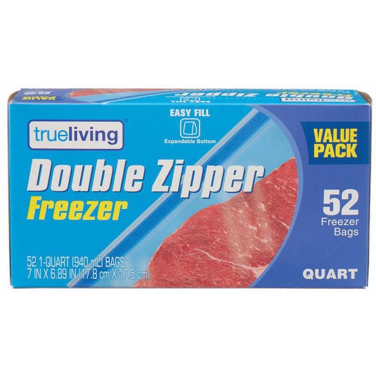 Save $0.50 on True Living Double Zipper Freezer Bags Gallon or Quart 40-52ct or Storage Bags Gallon or Quart 65-75ct