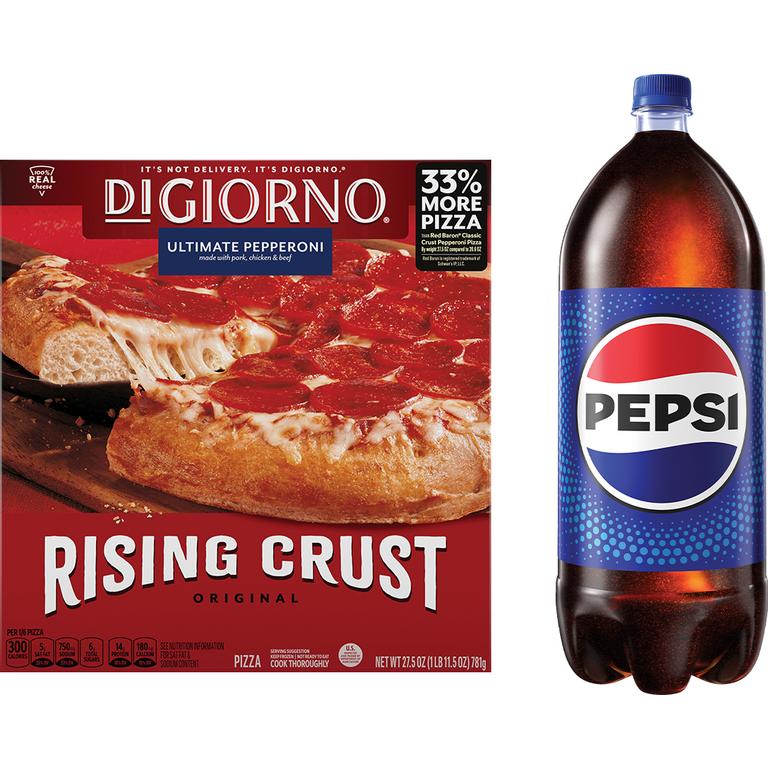 Buy ONE (1) DiGiorno Stuffed or Rising Crust Pizza, Get ONE (1) PepsiCo 2L FREE, Select