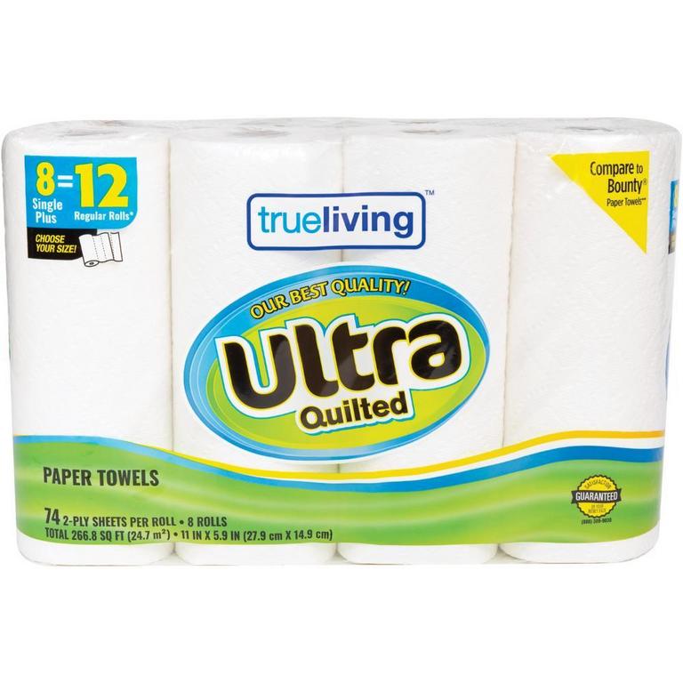 Save $2 on True Living Paper Towels Ultra 8 Single Plus rolls or Bath Tissue Ultra Strong 18 rolls