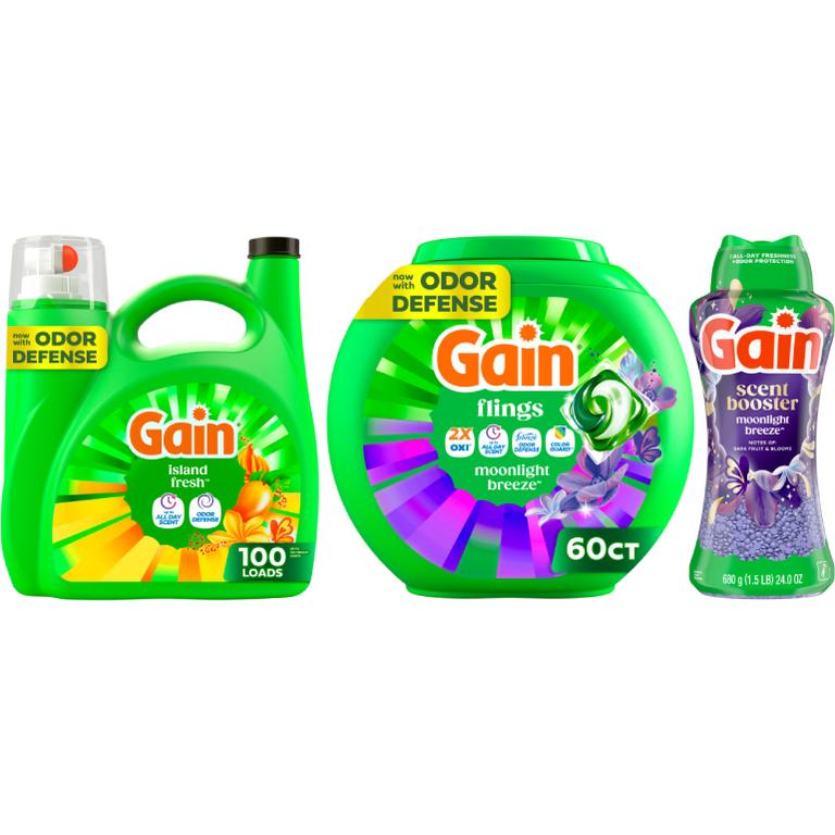 ONE Gain® Flings!™ 60 ct., Liquid Laundry Detergent 100 Load/132-144 oz., Fireworks™ 21.1-24 oz. Assorted
