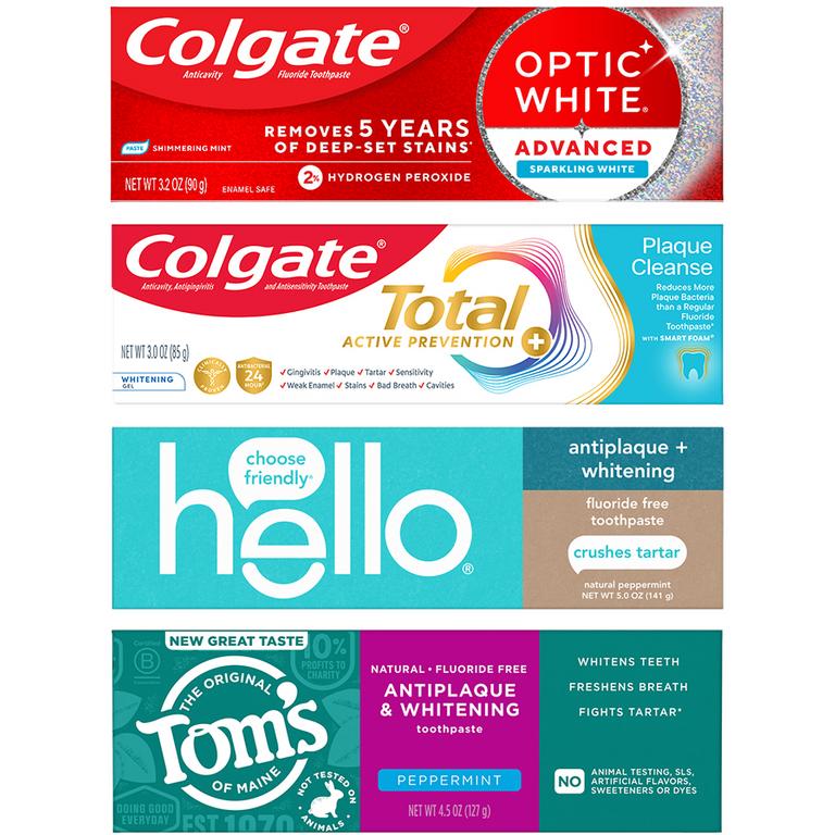 On any ONE (1) Colgate Optic White Advanced , Purple, Charcoal, Sensitivity Relief, Total Gum Protect, Plaque Cleanse, Sensitivity Mineral Shield, Tom's of Maine or hello Adult Toothpaste