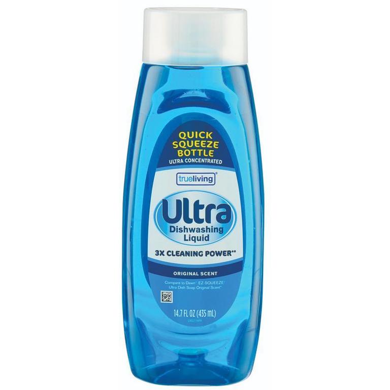 Save $0.25 on True Living Dish Liquid Ultra 18oz, Diamond 16.2oz or Quick Squeeze 14.7oz/