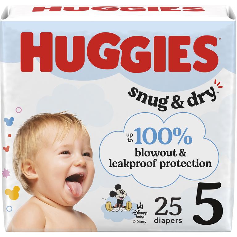 On TWO (2) Huggies Snug & Dry Diapers 18 - 38 count/