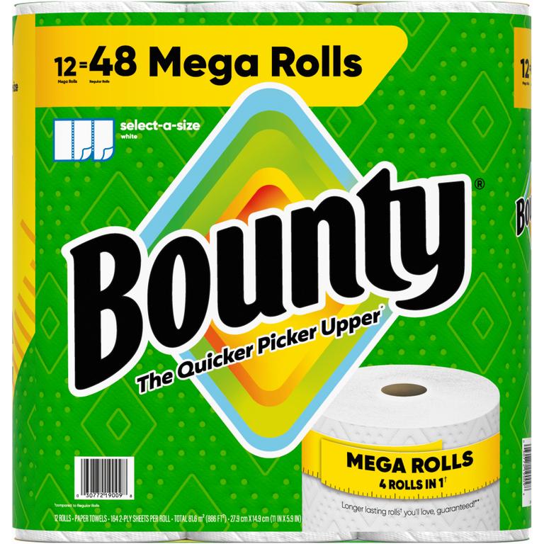 ONE Bounty Paper Towel Product 4 ct or larger (Includes 2 Triple Roll and 2 Mega Roll) (Excludes 6 Double Roll, 6 Double Plus Roll, 6 Mega Roll, 8 Mega Roll, 4 Triple Roll, 10 Triple Roll, 12 Triple Roll, Bounty Essentials and trial/travel size)./