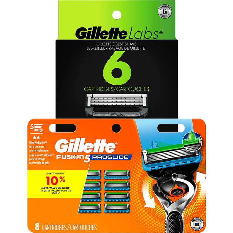 ONE Gillette Cartridge refill pack 4ct and up (excludes 1-3ct cart refills, Mach 3 4ct carts, Disposables, Venus products, and trial/travel size).