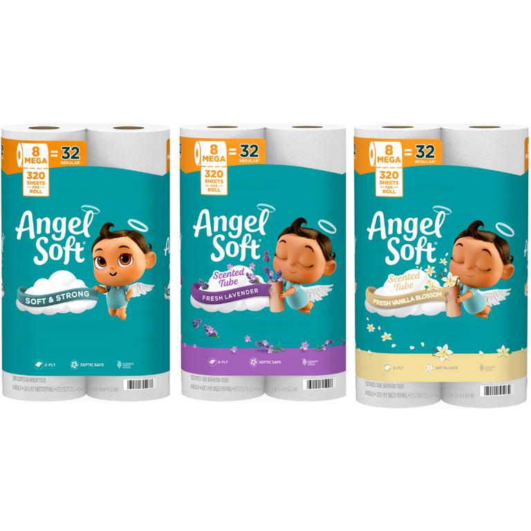 off any One (1) package of Angel Soft® Bath Tissue, 8 Mega Rolls/