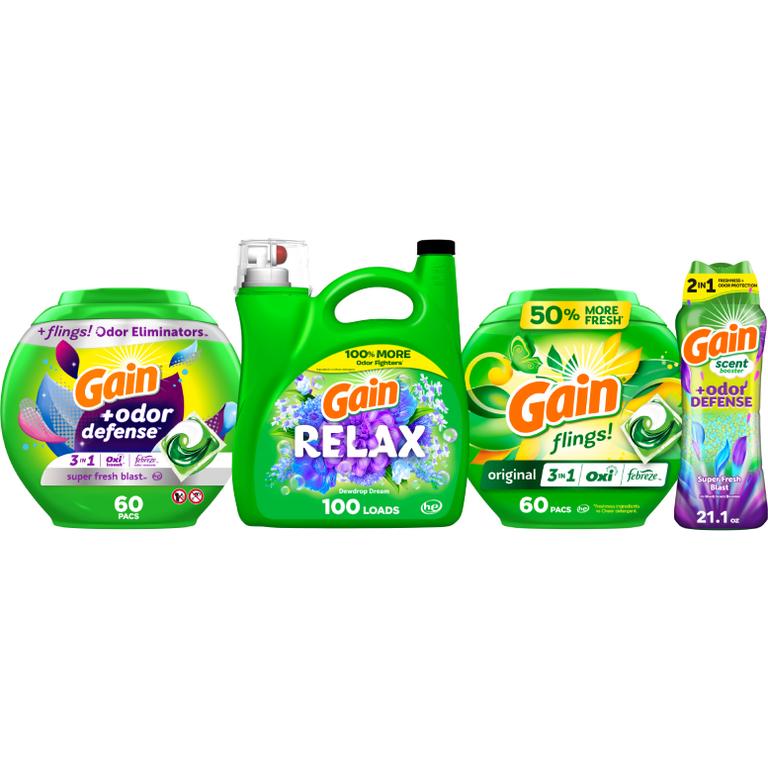 ONE Gain Flings 60 ct., Super Flings 32 ct., Fireworks 21.1 oz. or 24 oz., or Liquid Laundry Detergent 100 Load/ 144 oz. Reg. $15.95/