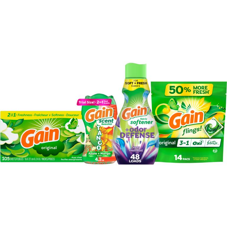 ONE Gain Fireworks 4.3-5 oz., Flings 14 ct., Liquid Fabric Softener 48 Load/35 oz., or Sheets 105 ct. Reg. $4.50 ea./