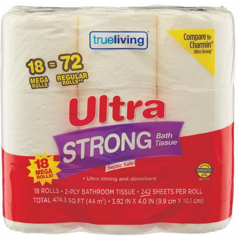 Save $2 on True Living Bath Tissue Ultra Strong 18 Mega Rolls/