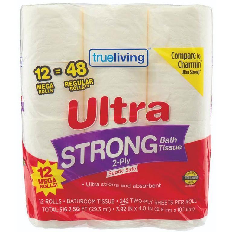 Save $1 on True Living Bath Tissue Ultra Soft or Ultra Strong 12 Mega Rolls/