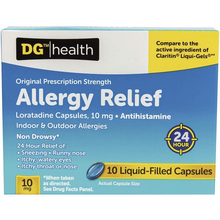 Save $1 on DG Health Allergy Relief Lortadine Orally Disintegrating Tablets or Liquid-Filled Capsules 10ct or Nasal Allergy Spray 60ct/