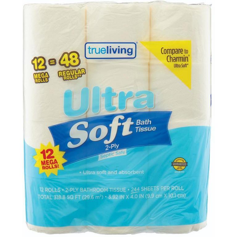 Save $1 on True Living Bath Tissue Ultra Strong or Ultra Soft 12 Mega Rolls or Paper Towels Essentials 12 Rolls/