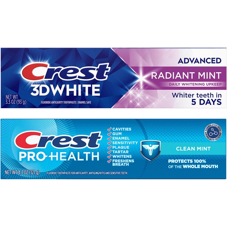 ONE Crest Toothpaste 2.4 oz or more (excludes Crest Cavity Protection, Baking Soda, Tartar Control/Protection, Brilliance, Gum, Densify, Aligner Care, Kids, More Free packs, and trial/travel size)./