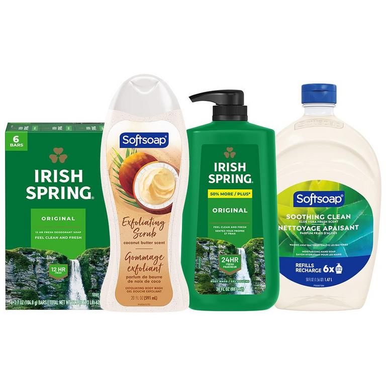 On any TWO (2) Irish Spring or Softsoap Body Washes (20oz or larger), Irish Spring Bar Soap Multipacks (6ct or larger) or Softsoap Liquid Hand Soap Refills (50oz ONLY)/