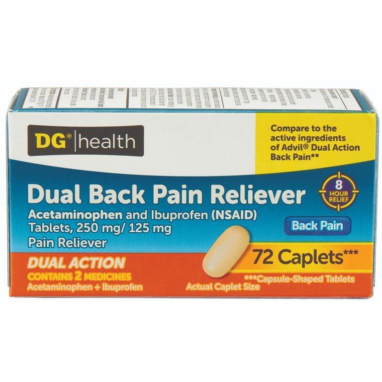 Save $2 on DG Health Pain Relief Caplets 500ct, ibuprofen Tablets 1000ct or Dual Pain Reliever Caplets 72ct/