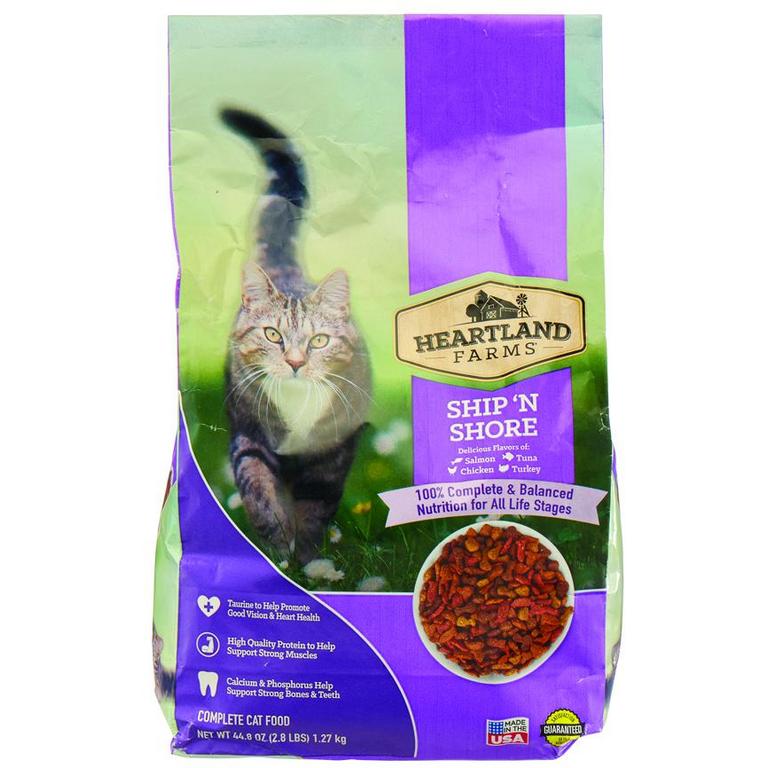 Save $1 on Heartland Farms Cat Food Ship N' Shore or Seafood Medley 2.8lb or Kitten Food 2.4lb/