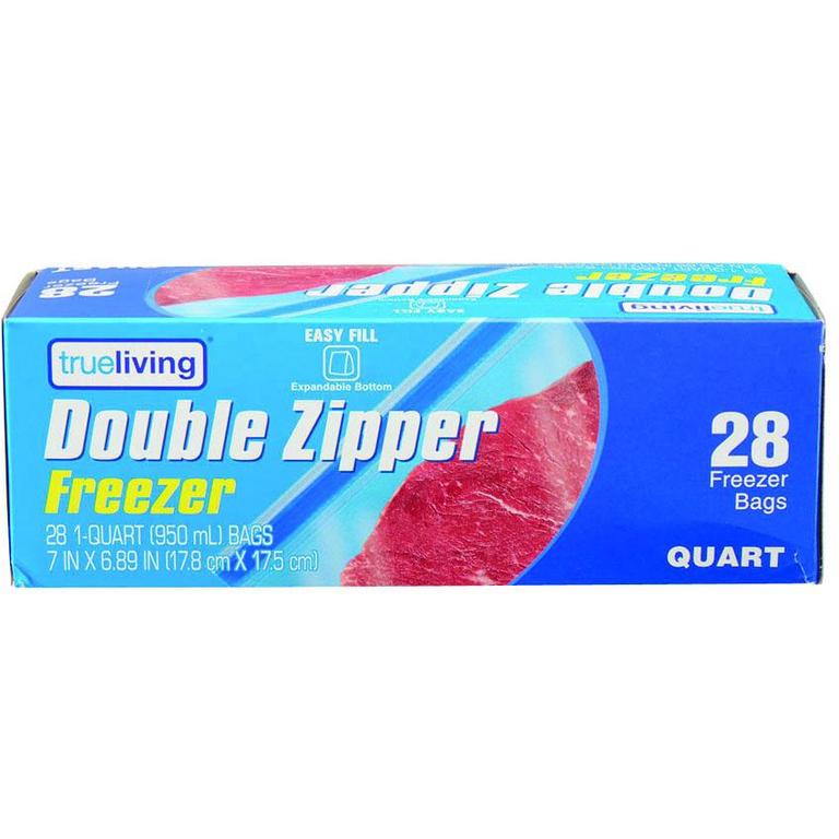 Save $0.50 on True Living Zipper Freezer Bags Quart or Gallon 20-28ct, Zipper Sandwich Bags 100ct or Slider Freezer or Strage Bags Quart or Gallon 15-30ct/
