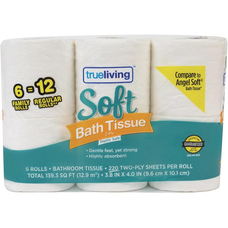 Save $0.25 on True Living Bath Tissue Soft 6 Family Rolls/