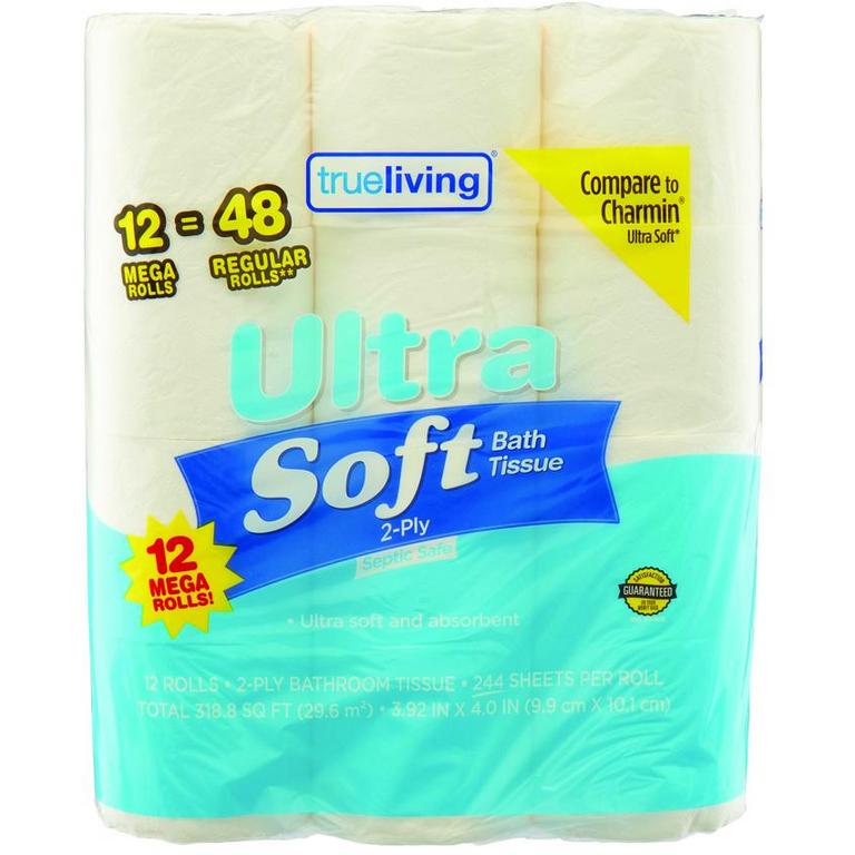 Save $0.75 on True Living Bath TIssue Ultra Strong or Ultra Soft 12 Mega Rolls/
