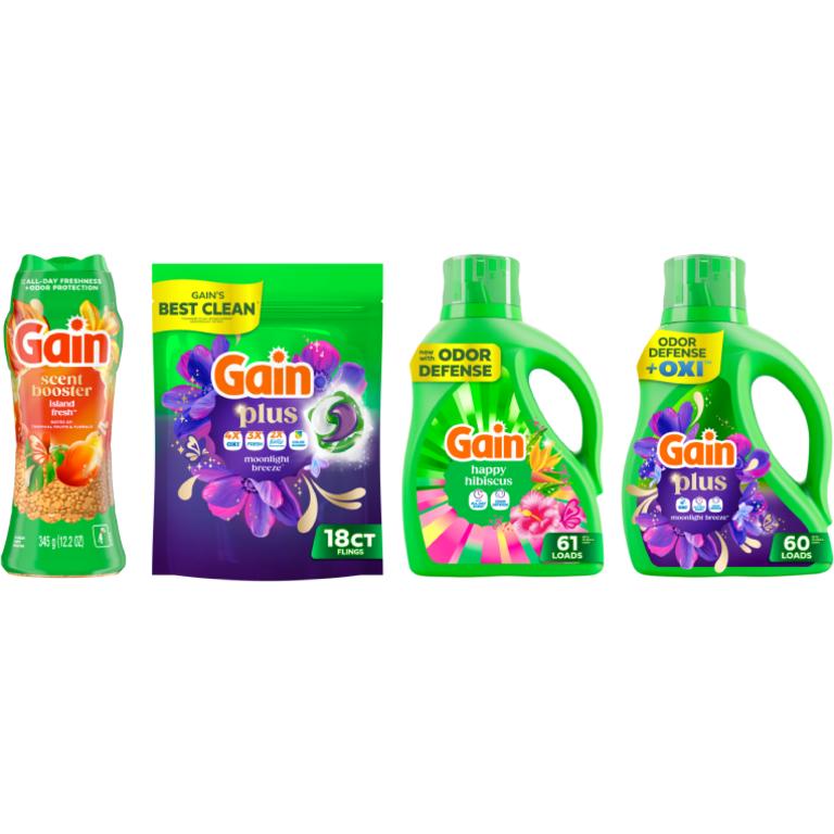 ONE Gain® Liquid Laundry Detergent 61 Load/81 oz., Plus Liquid Laundry Detergent 45-50 Load/60-66 oz., Flings!™ 31 ct., Plus Super Flings!™ 18 ct., Liquid Fabric Softener 136 Load/100 oz., Fireworks™ 10.7-12.2 oz., Sheets 240 ct. or Rinse 36.7 oz. Assorted