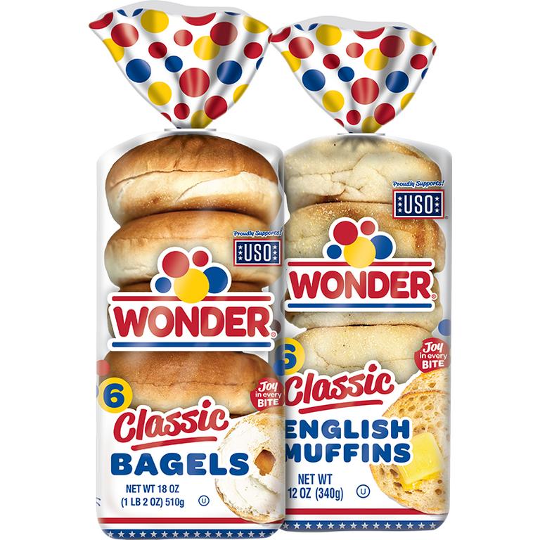 off ONE (1) Wonder Classic Bagels or English Muffins/