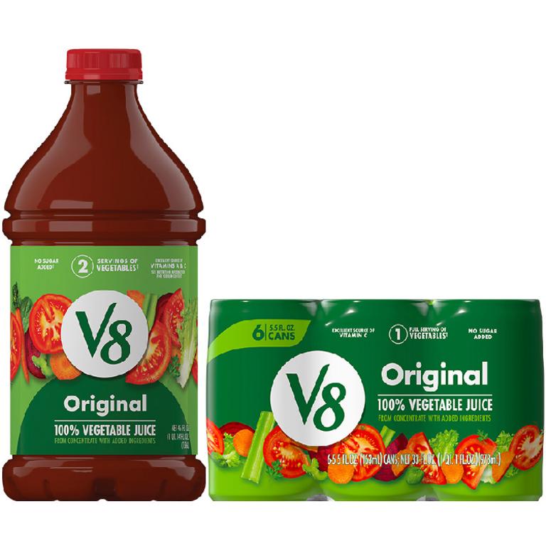 on any TWO (2) V8® 100% Vegetable Juice 46oz bottles or 6-pack cans/