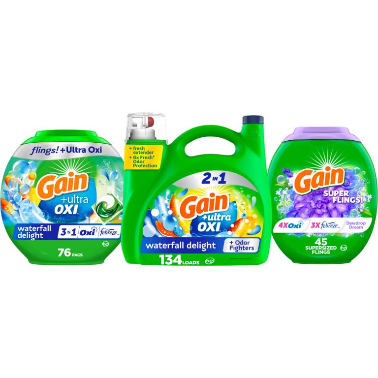 ONE Gain Liquid Laundry Detergent 134 Load/194 oz., or Flings 76 ct., or Super Flings 45 ct. Reg. $19.95/