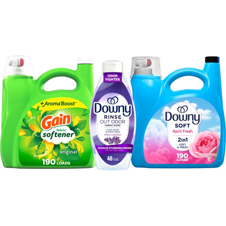ONE Gain or Downy Liquid Fabric Softener 190 Load/140 oz. or Rinse 48 oz. Reg. $12.95/