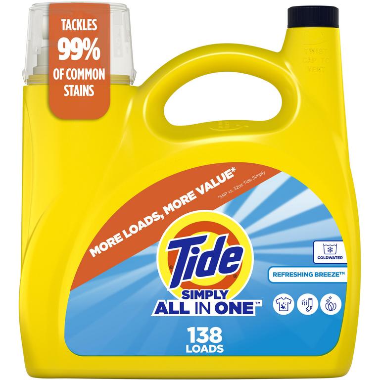 on ONE Tide Simply Liquid Laundry Detergent 117-182oz/89-138ld. Reg. $10.45 - $14.95./
