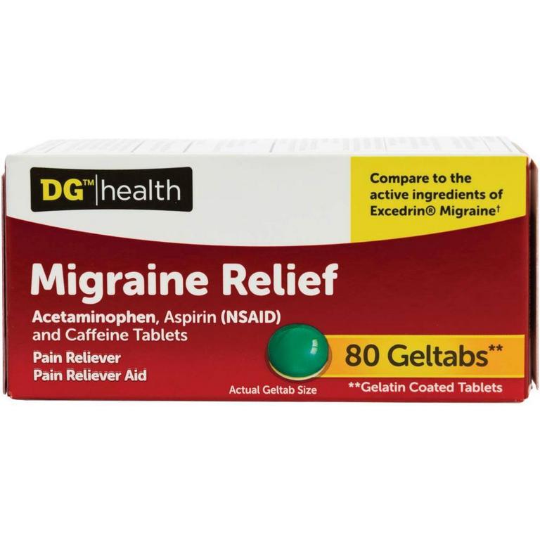 Save $2 on DG Health Migraine Relief or Extra Strength Headache Relief Geltabs 80ct., Arthritis Pain Relief Caplets 100ct. or Naproxen Sodium Back & Muscle Tablets 90ct.