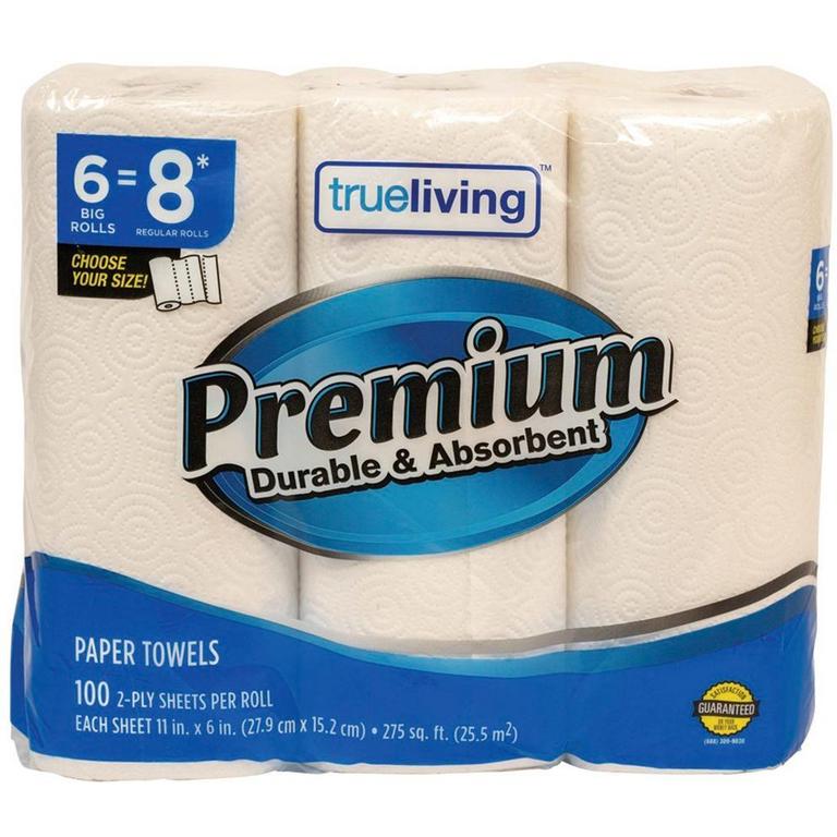 Save $0.50 on True Living Premium Paper Towels 6 Big Rolls
