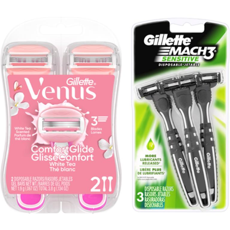 On ONE Gillette or ONE Venus Disposable Razor (excludes Gillette Black, Prestobarba2 5ct, Gillette Refillable Handles, Gillette Blade Refills, Daisy, Simply Venus 2, Venus Refillable Handles, Venus Blade Refills, and trial/travel size)/