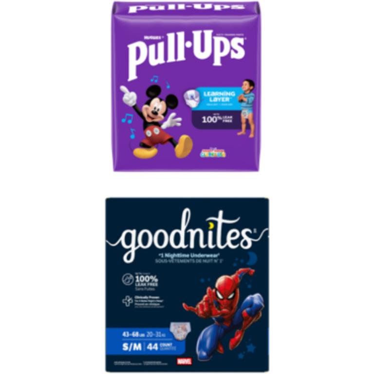 off ONE (1) package of Boxed Pull-Ups® Training Pants, Pull-Ups® Skin Essentials®, Pull-Ups® Night*Time™, or Goodnites® Youth Pants (24 ct. or higher. Not valid on Trial Packs)